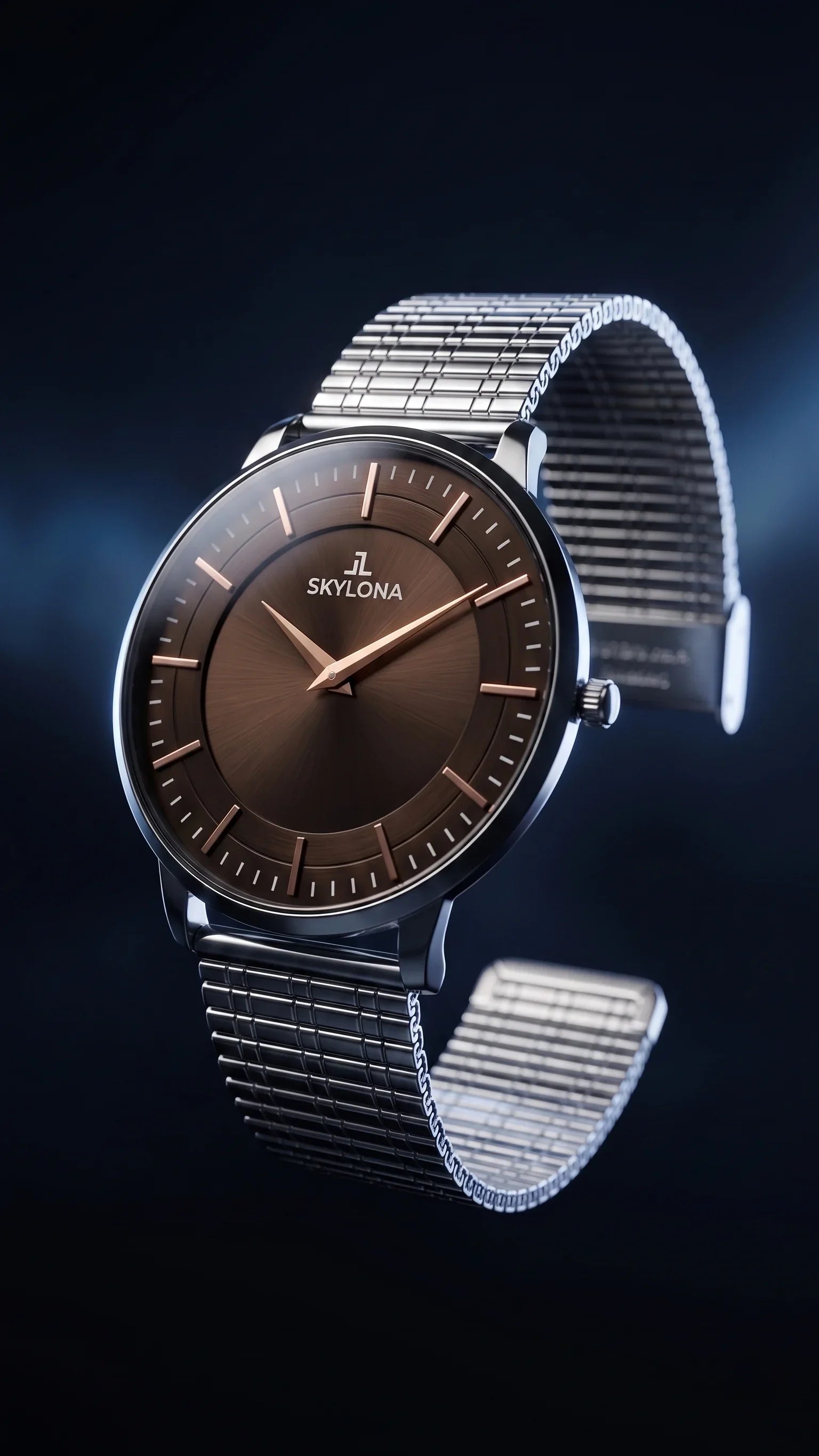 The Meridian Timepiece Tobacco Dusk Warm Brown · Rose Gold Hands