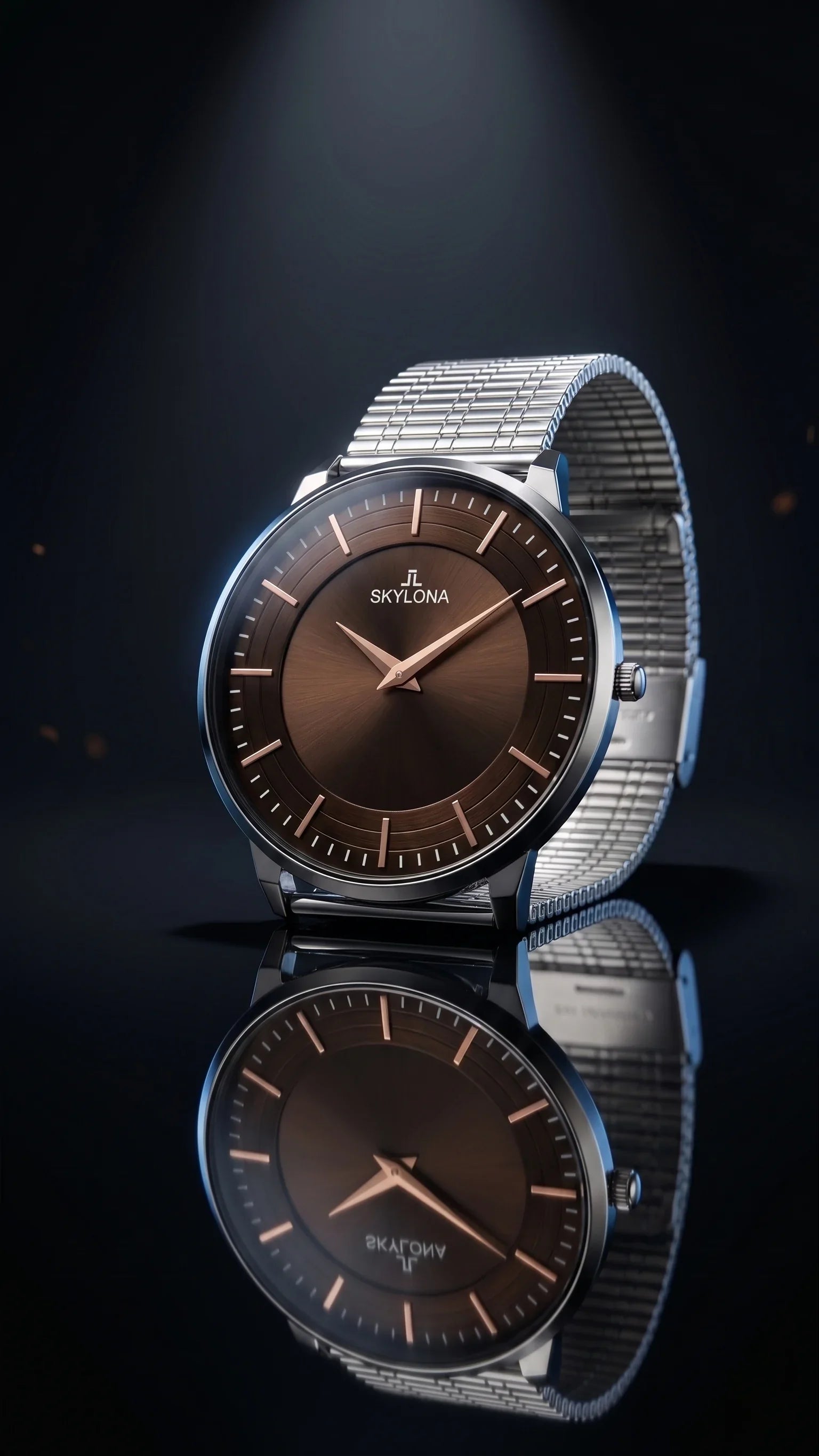 The Meridian Timepiece Tobacco Dusk Warm Brown · Rose Gold Hands