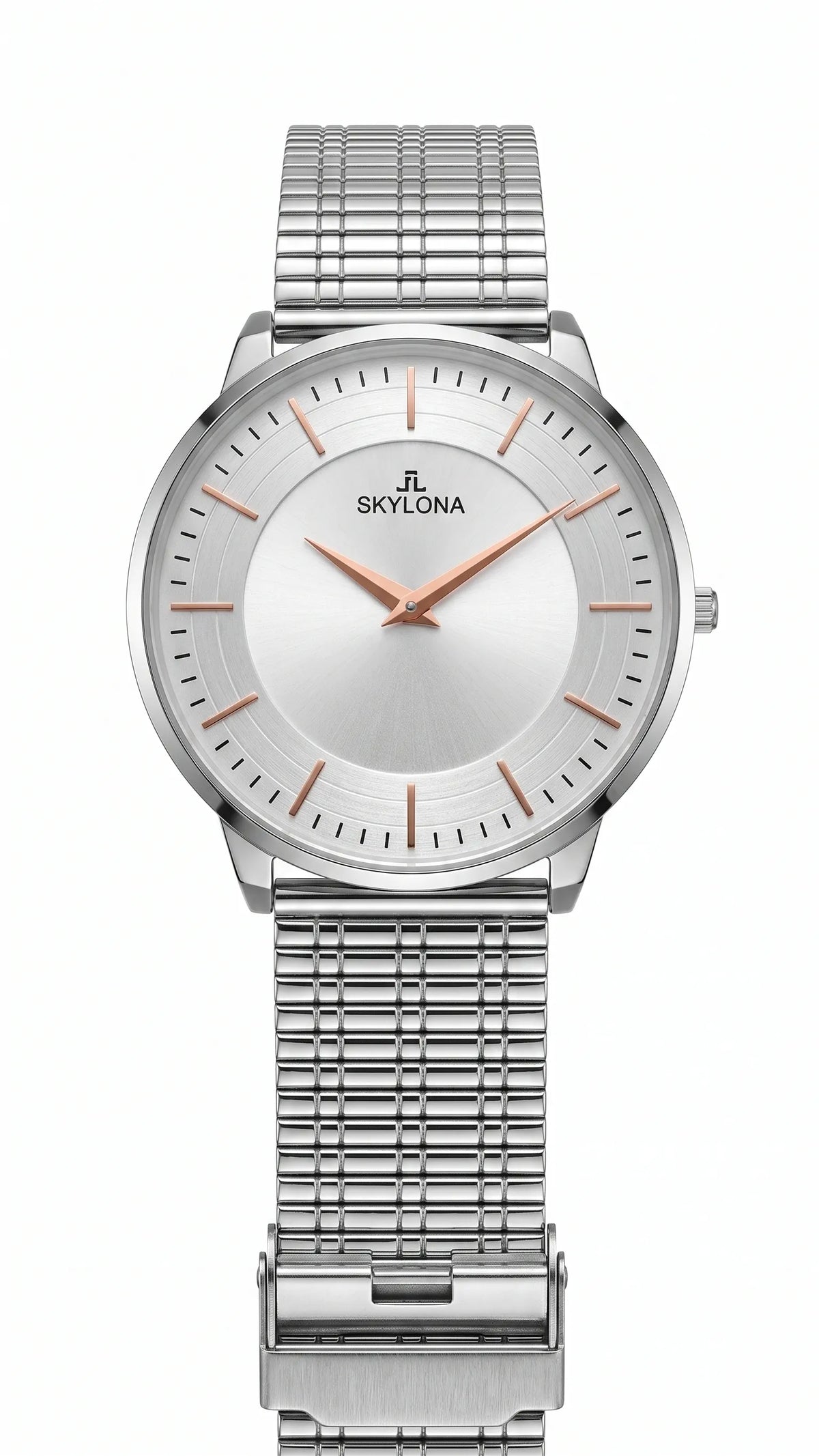 The Meridian Timepiece Polar White Silver · Rose Gold Hands