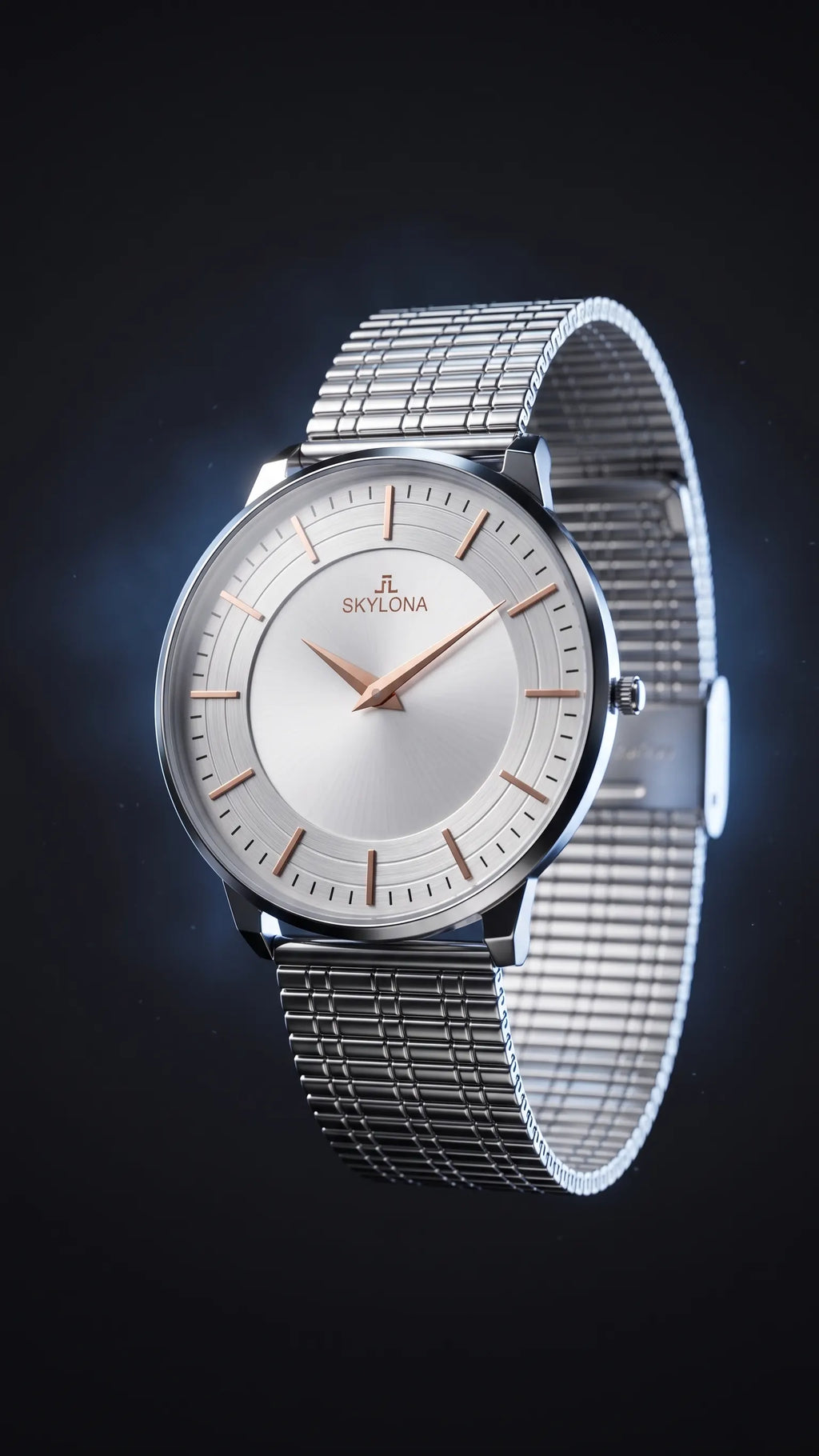 The Meridian Timepiece Polar White Silver · Rose Gold Hands